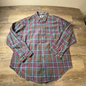 American Blue Shirt Mens XL Green Red Plaid Button Down Cotton Long Sleeve AQ72